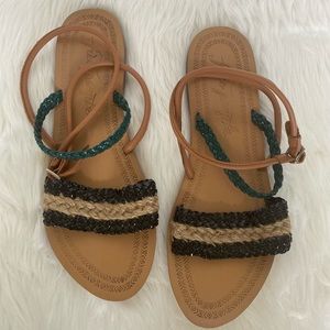 COPY - Free People Black Tan Green Braided Sandals SZ 10